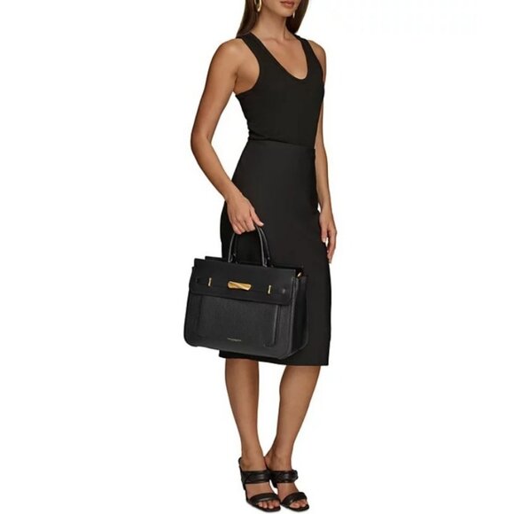 Donna Karan NY Oceanside leather women's large satchel bag -Black(No long strap) - Picture 4 of 12